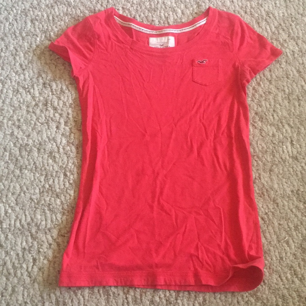 Dark Pink Hollister T-shirt with Breast Pocket - S